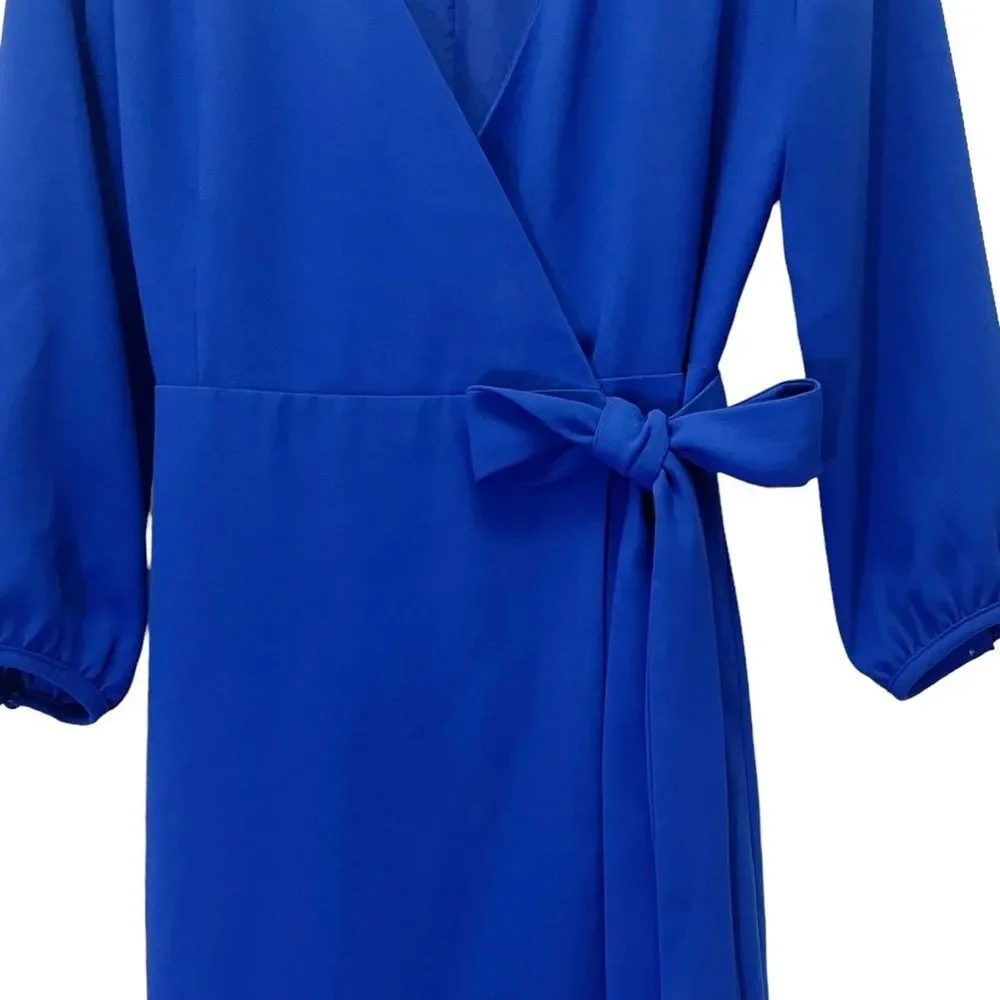 J. Crew Balloon Sleeve True Wrap Dress in 365 Crepe Cobalt Blue Career Size 4
